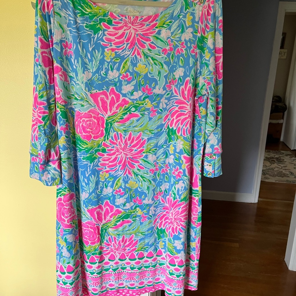Lilly Pulitzer Blue Dress with Pink & Green Floral Print